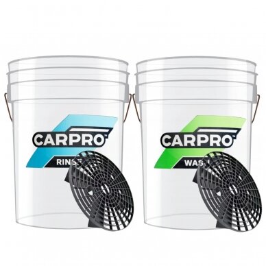 CarPro Transparent Bucket Set rinkinys skaidrių plovimo kibirų su grotelėmis